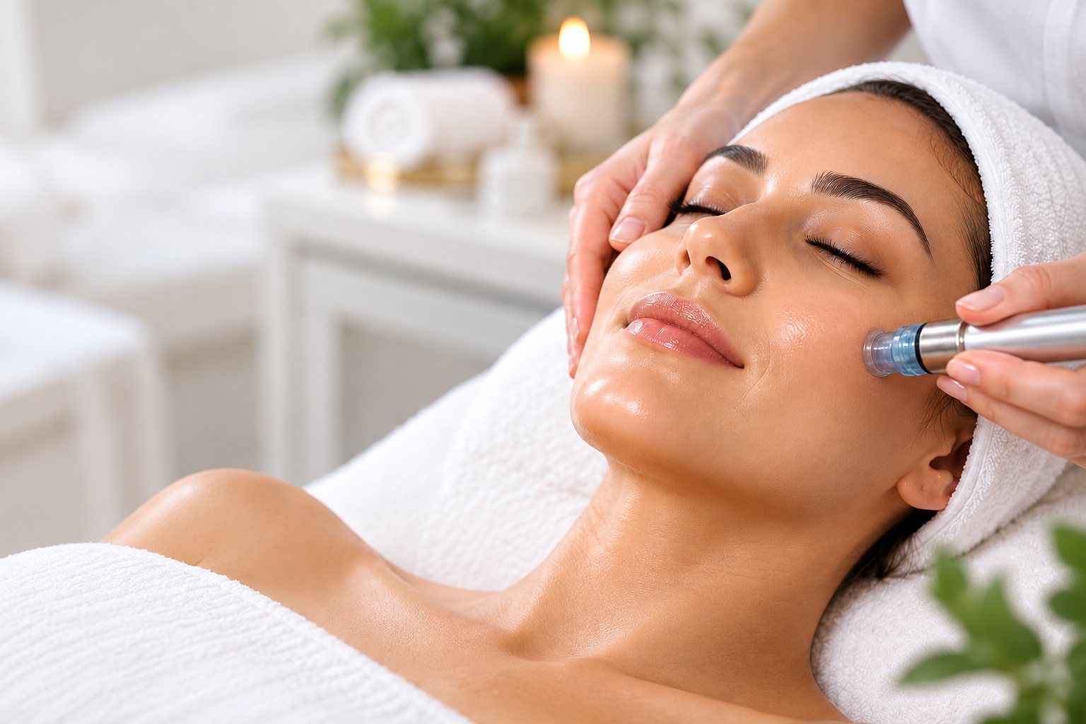 Hydra Dermal Facial treatment using a handpiece