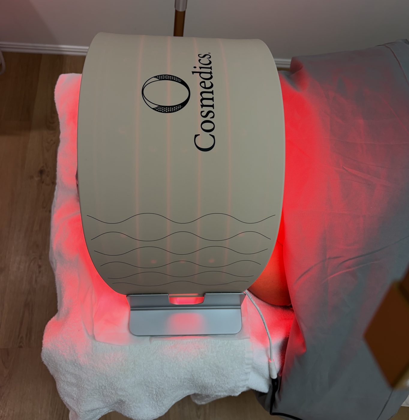 LED light therapy panel in a treatment room at Aglow Aesthetics, Clarkson
